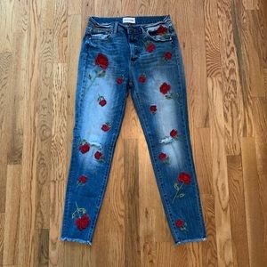 Driftwood Women’s Distressed Jeans with Roses